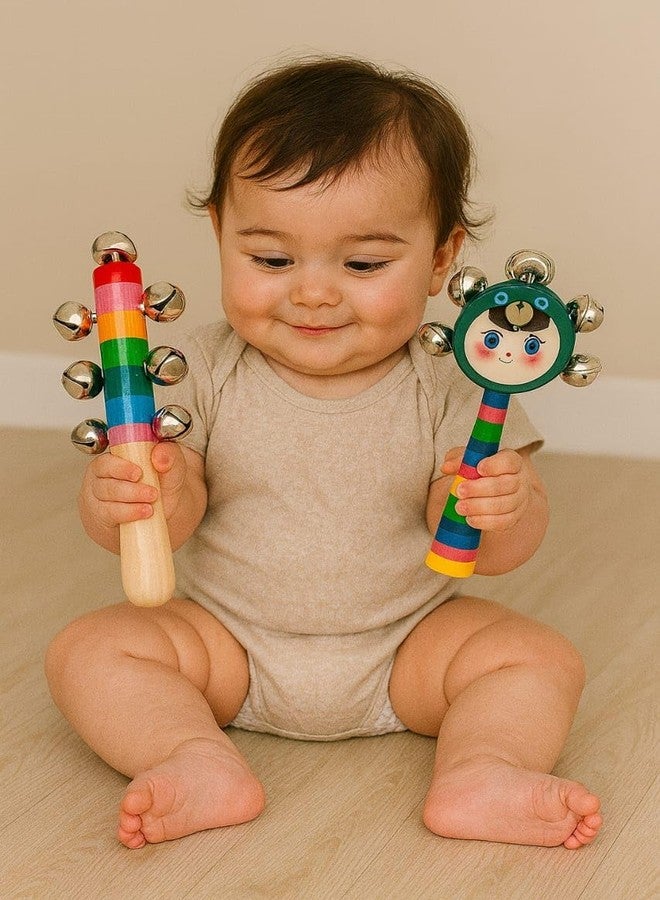 SMILE BABY Colorful Wooden Rainbow Baby Handle Jingle Bell Rattle Toys jhun jhuna (GOONGRA+Smily) - Image 3
